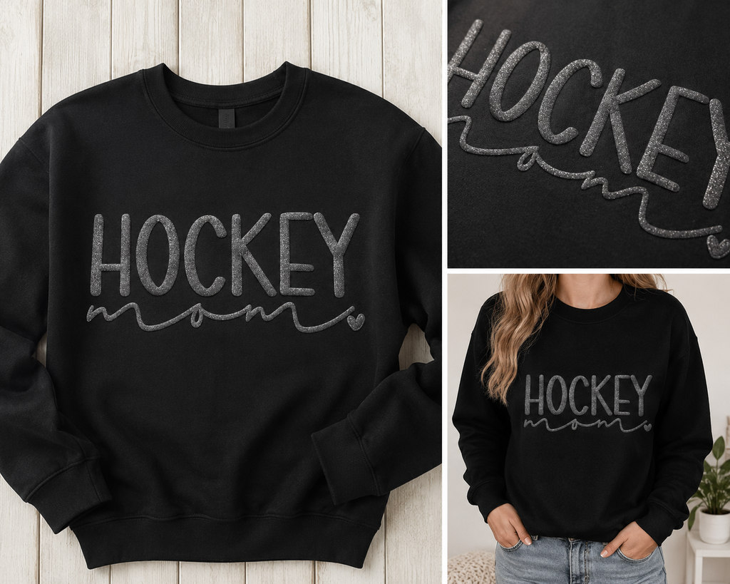 Hockey Mom with Glitter Puff Design