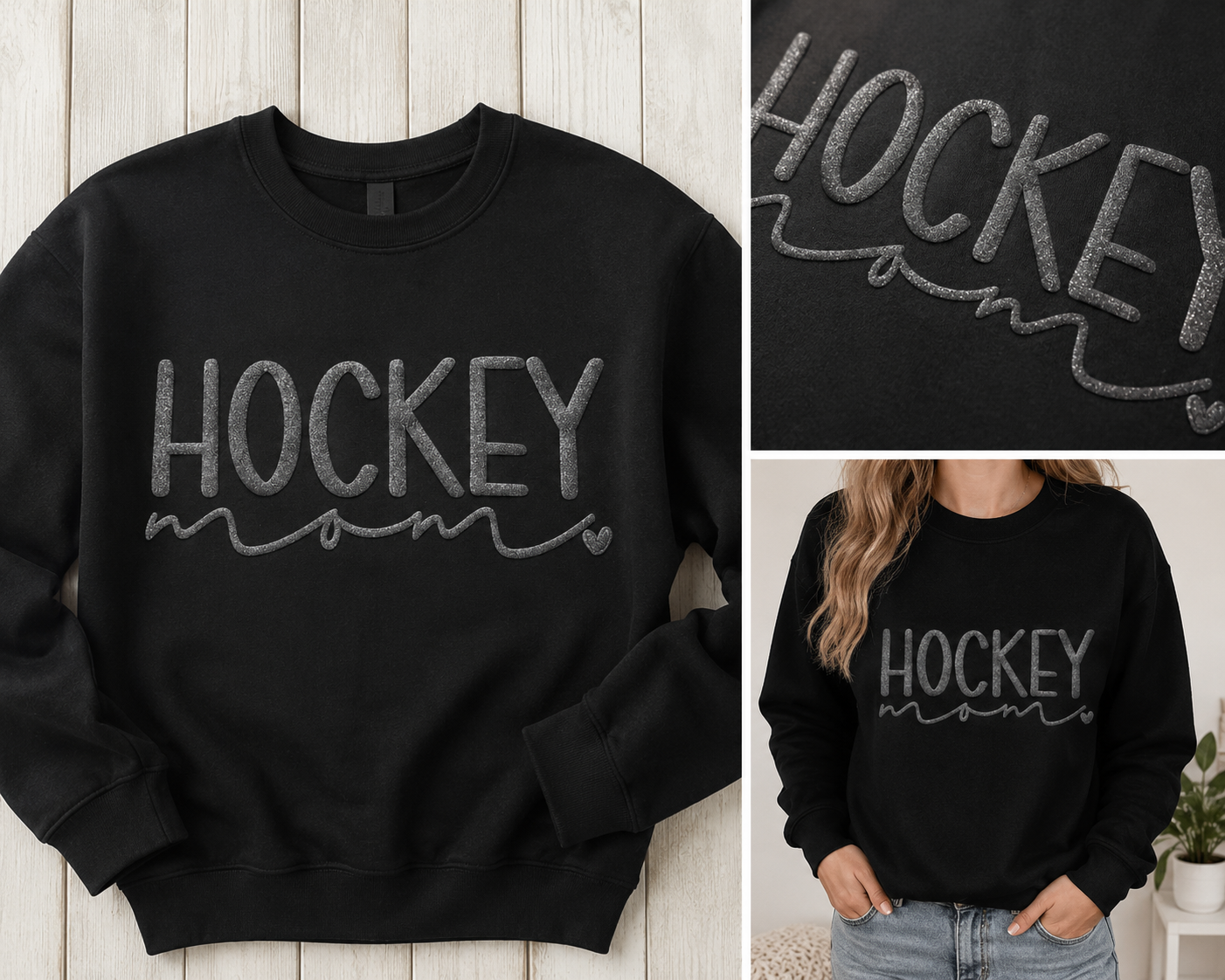 Hockey Mom with Glitter Puff Design