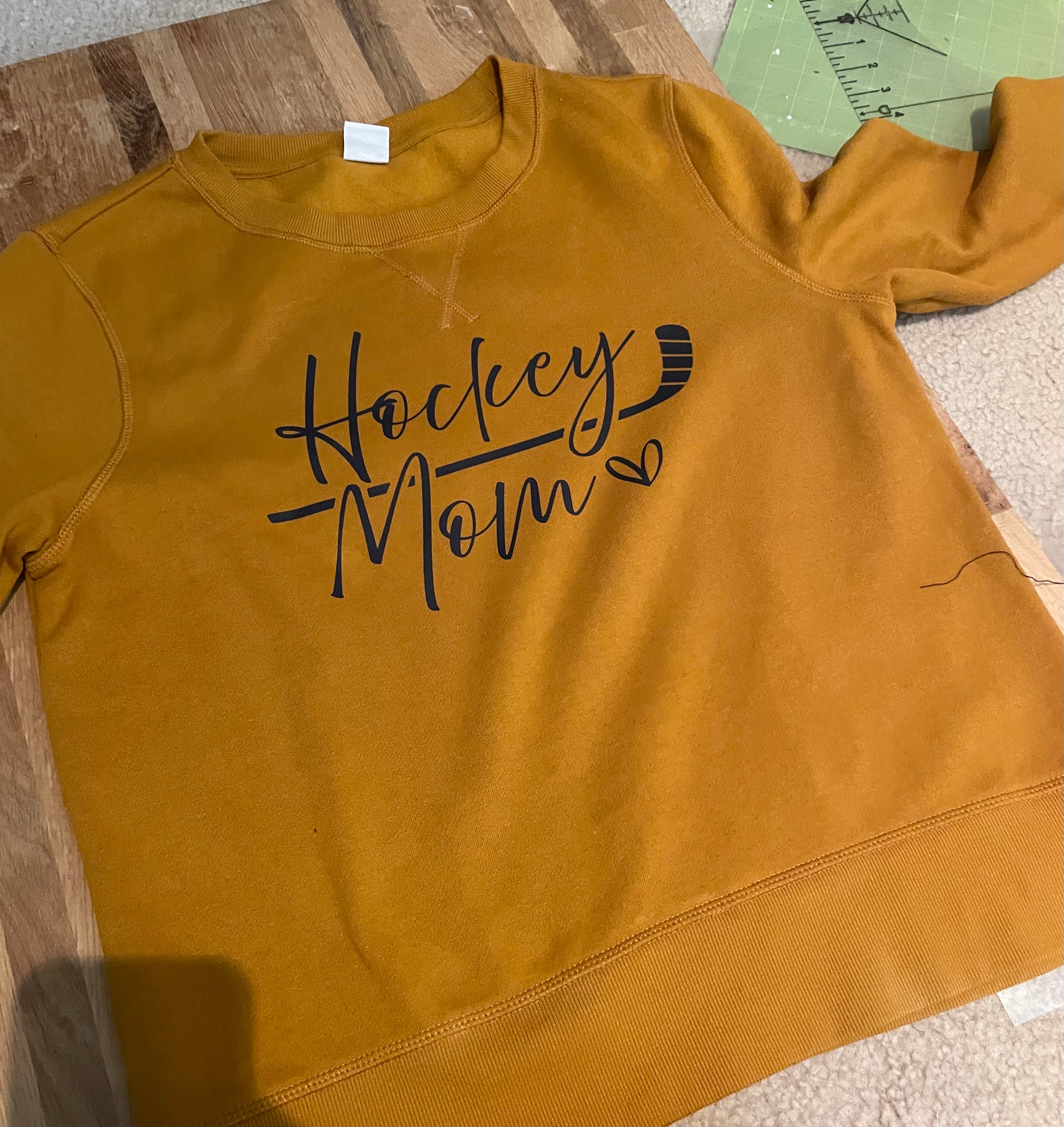 Hockey Mom with Stick and Heart Crewneck
