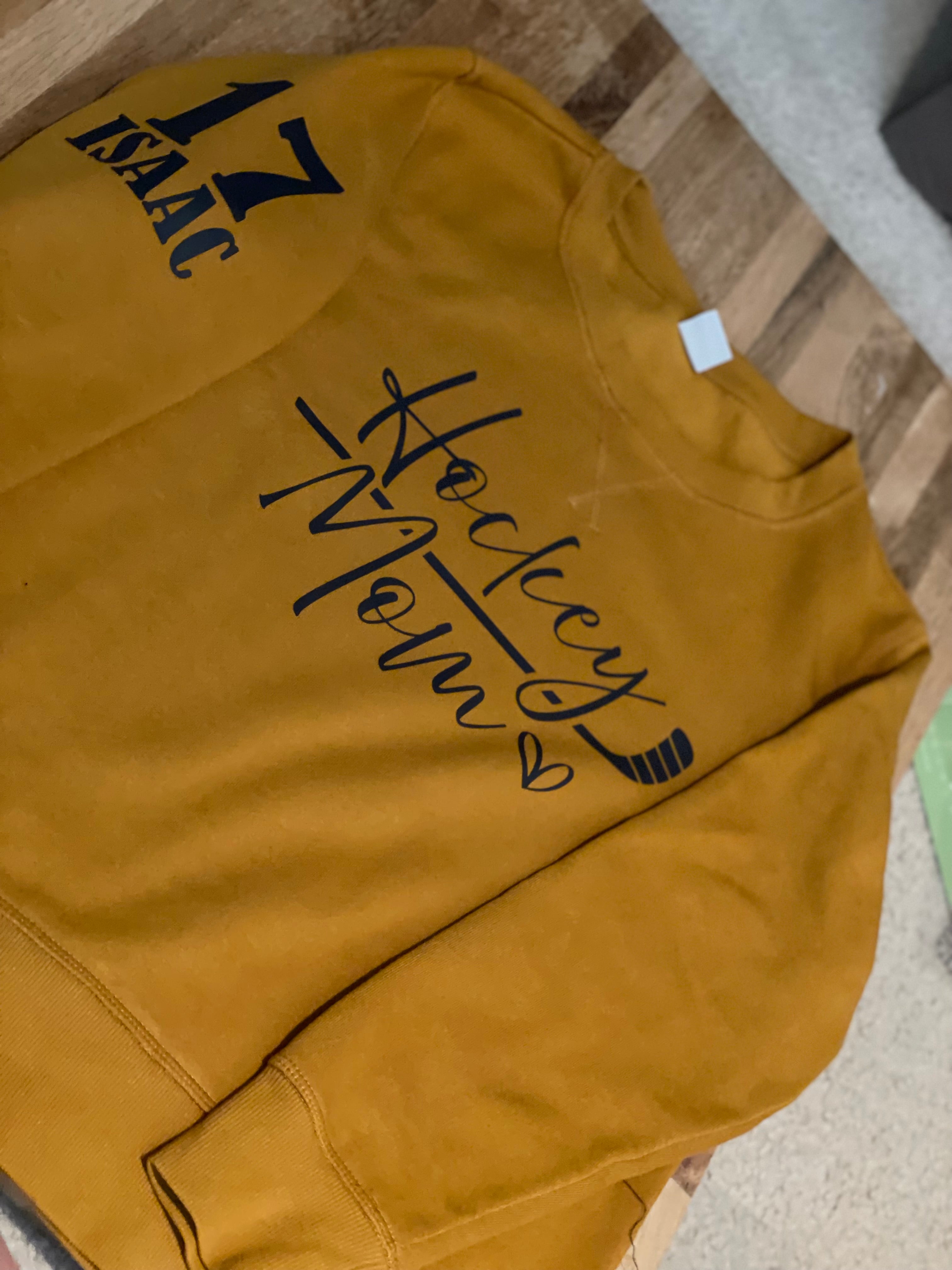 Hockey Mom with Stick and Heart Crewneck