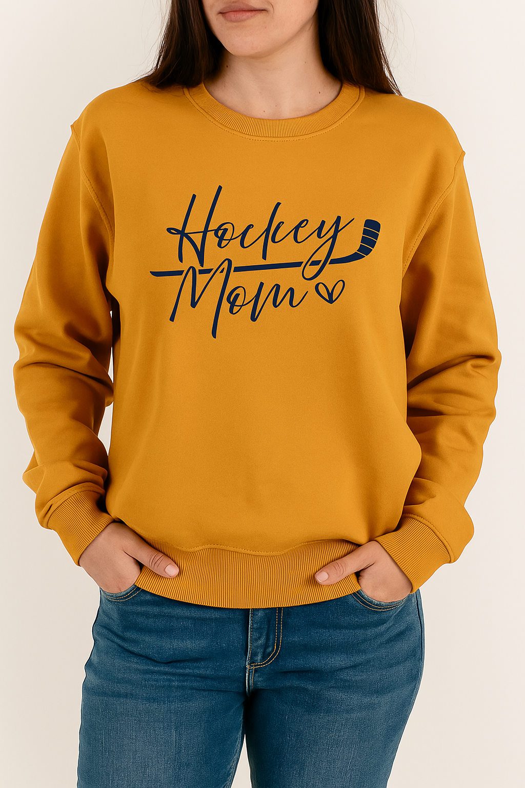 Hockey Mom with Stick and Heart Crewneck
