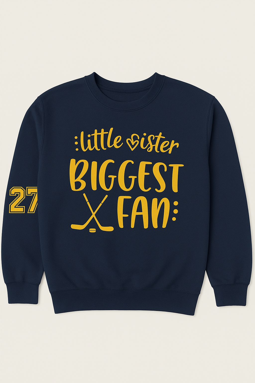 Blue and Yellow Little Sister Biggest FanCozy Youth Hockey Hoodie