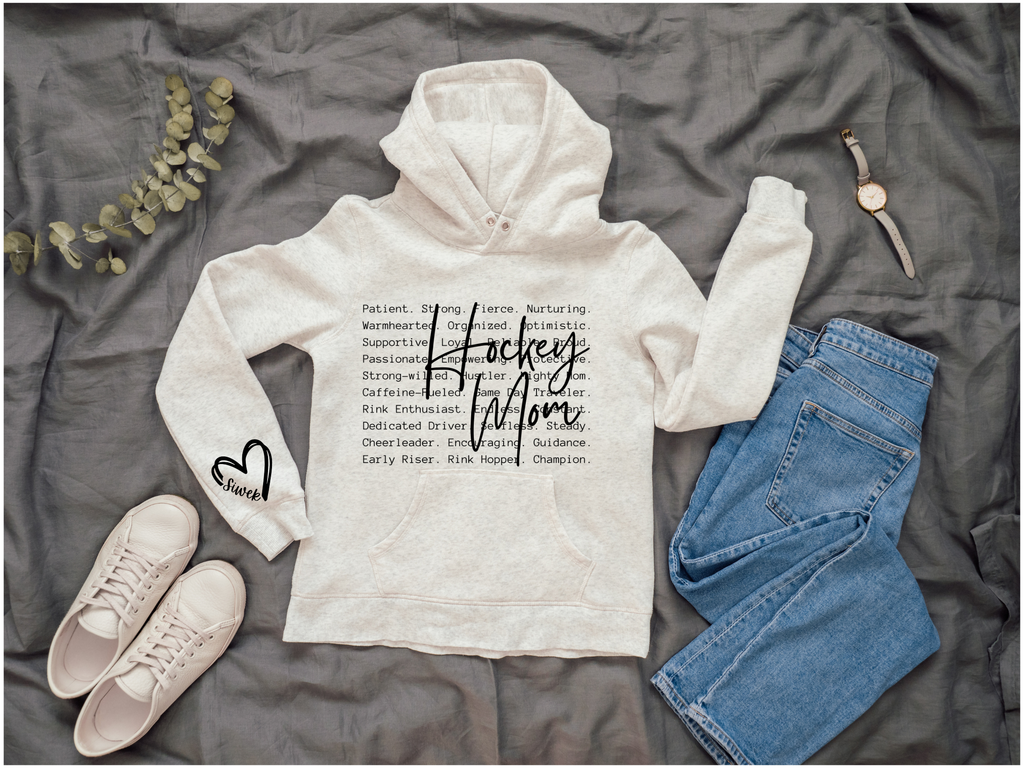 Custom Hockey Mom Hoodie – Personalized Heart Sleeve Sweatshirt